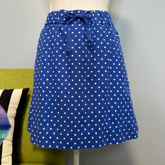 J Crew Blue Polka Dot Linen Pull On A-Line Skirt 2 - Picture 1 of 5